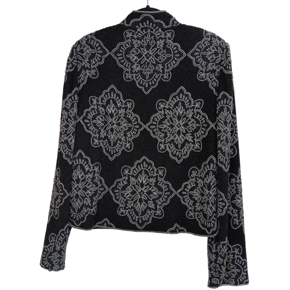 ADRIANNA PAPELL Vintage Beaded Dress-up Jacket Womens Size L Black Silk - Picture 2 of 4